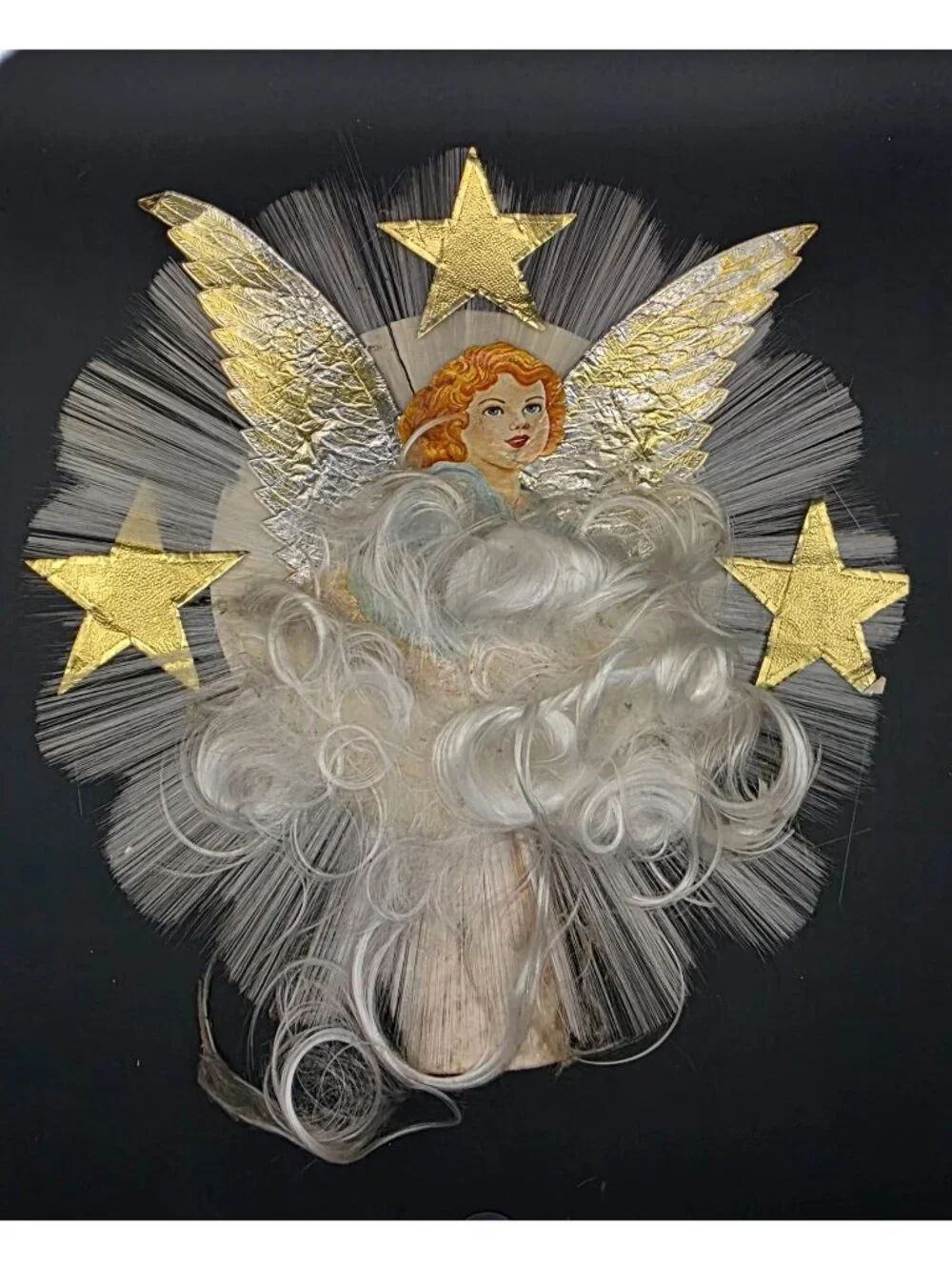 Vintage MCM Christmas Tree Topper National Tinsel Co Spun Glass Angel Hair